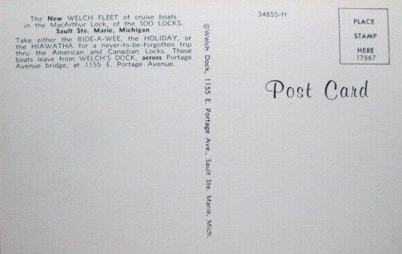 Soo Locks Boat Tours - Old Postcard (newer photo)